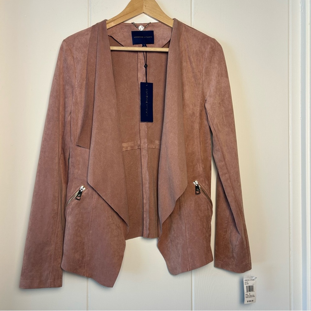 NWT Adrienne Vittadini Soft Pink Microfiber faux suede drapey jacket size S